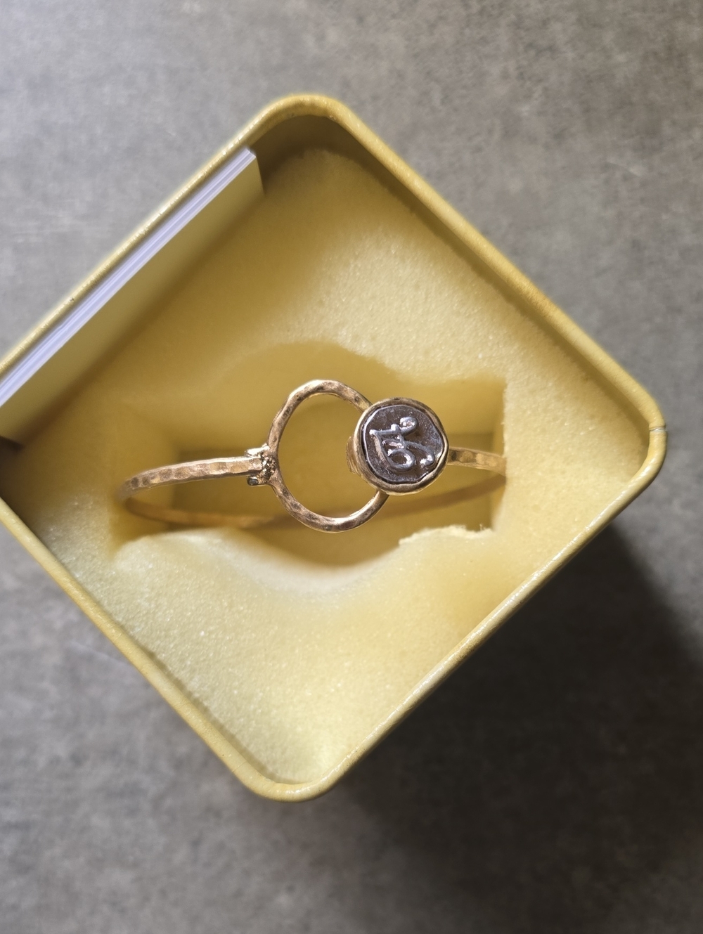 Gold-Tone Hammered Circle Bangle Bracelet with 'A' Charm - Women Jewelry